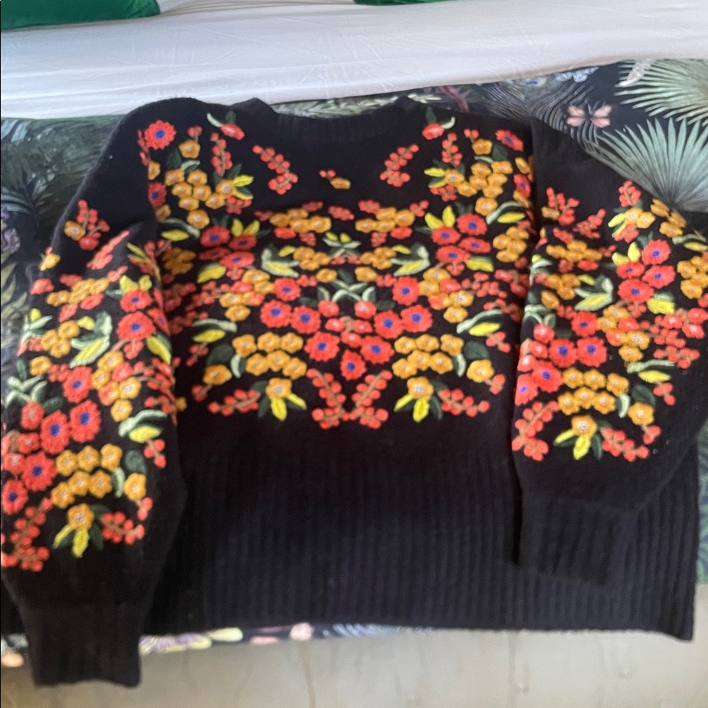 Zara Black Sweater with Colorful Floral Embroidery